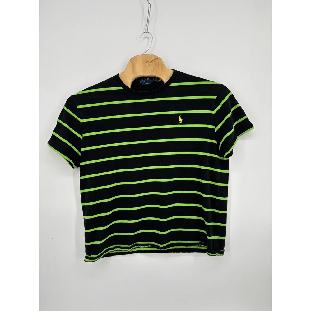 Polo Ralph Lauren Mens XL Classic Fit Striped T-Shirt Black Lime Green Pony Logo